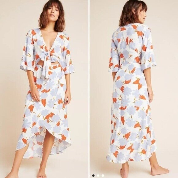 Anthropologie L Space Kellen Cover-Up Dress Floral Tie Front Cutout Medium - Picture 1 of 8
